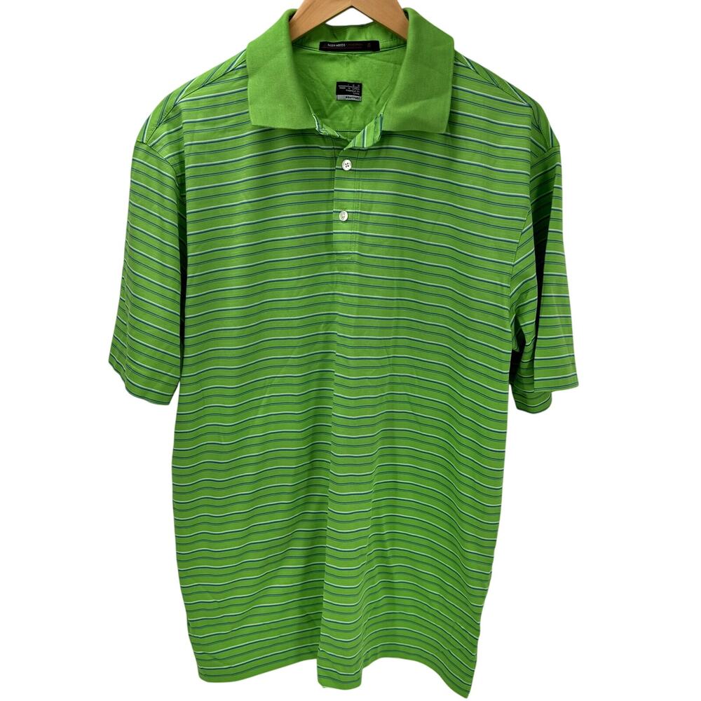 Nike Polo Shirt Mens Large Tiger Woods Collection FitDry Green Stripe Golf